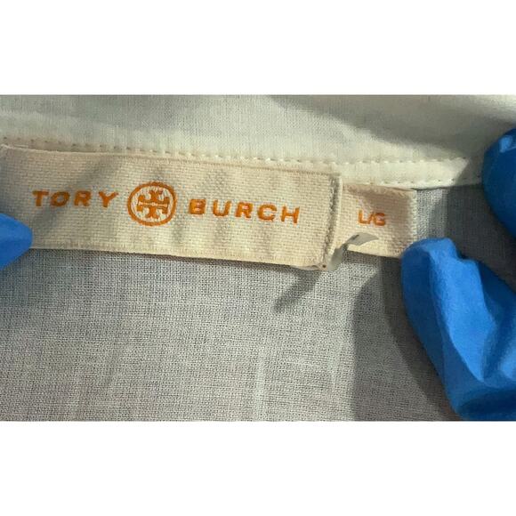 Tory Burch Stephanie Embroidered Coverup Tunic Top Ivory blue L - Picture 8 of 9